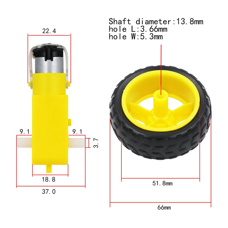 2 x Duel Shaft BO Motor With Wheel, Black and Yellow, 2 Sets (Combo) - Robotbanao.com