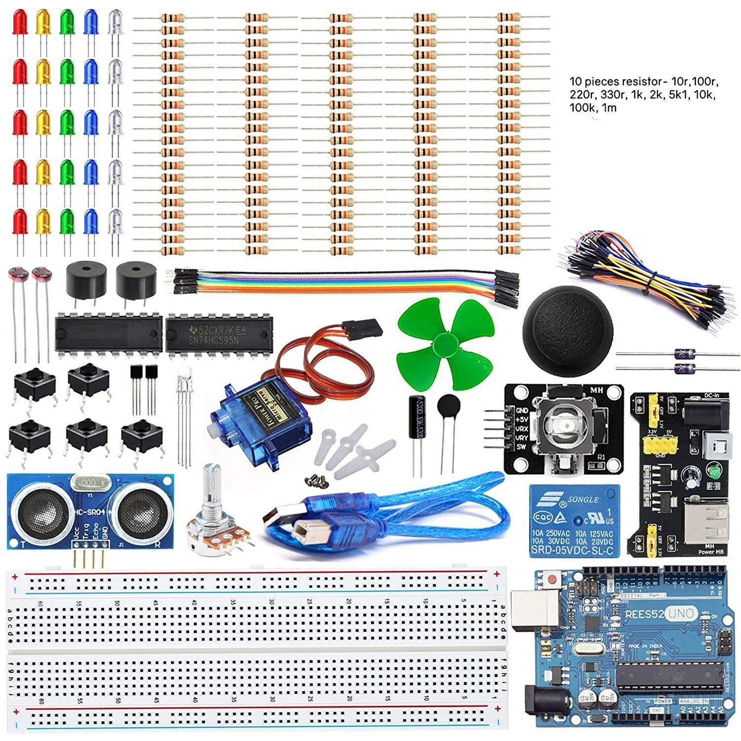 Electronics Basic Component Starter Kit with Breadboard Power Supply Jumper  Wires Resistors Capacitors LED Compatible with Arduino Raspberry Pi