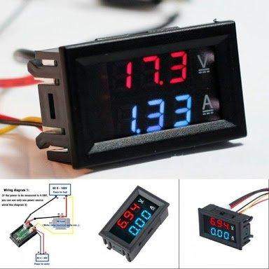 Digital Voltmeter Ammeter DC 0-100V 10A Dual Red-Blue LED Monitor Panel, Black - Robotbanao.com