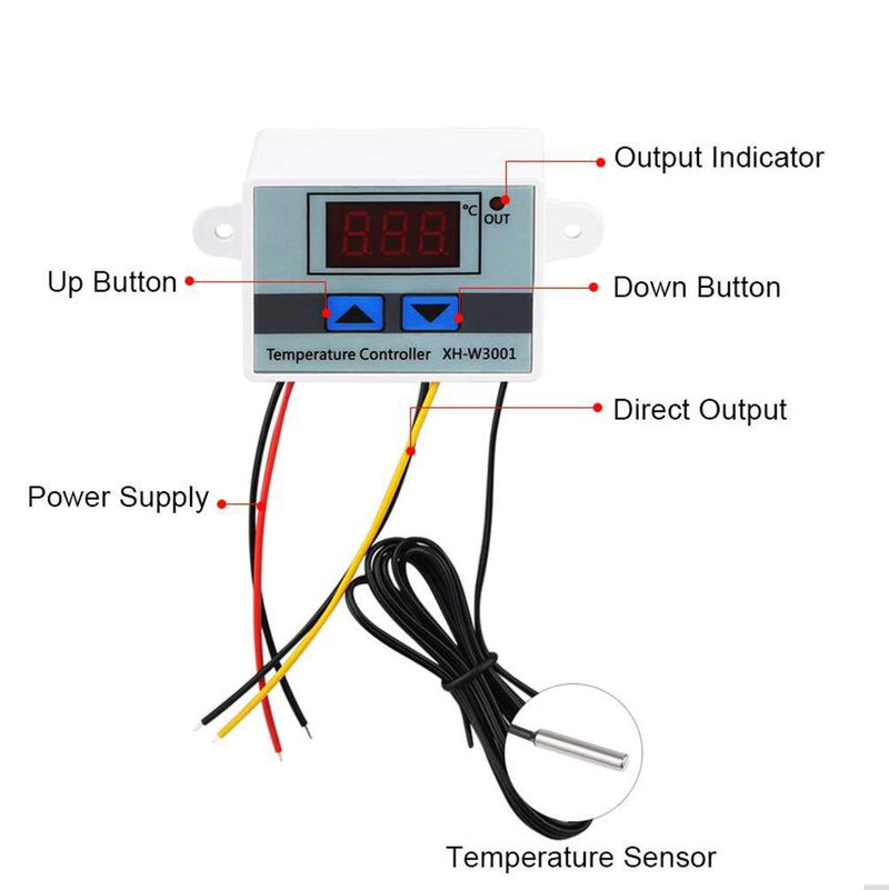W3001 220V 10A Digital LED Display Temperature Controller With Thermocouple Sensor / Thermostat Control Switch - Robotbanao.com