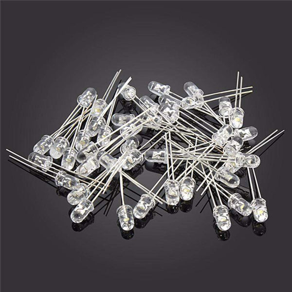 100 Pcs 5mm Ultra Bright LEDs Set (20 LEDs x White, Yellow, Red, Green, Blue) - Robotbanao.com