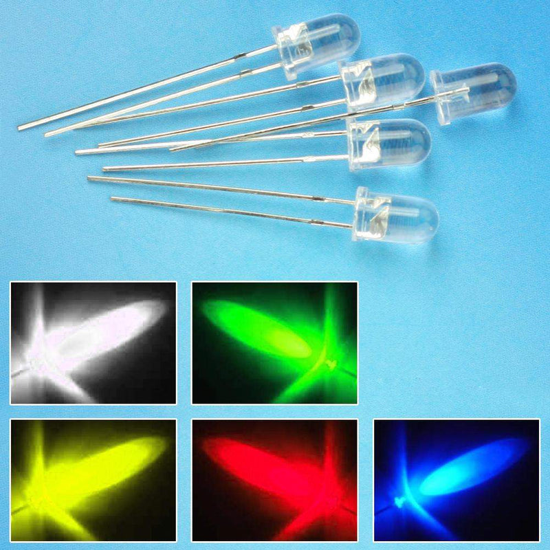 100 Pcs 5mm Ultra Bright LEDs Set (20 LEDs x White, Yellow, Red, Green, Blue) - Robotbanao.com