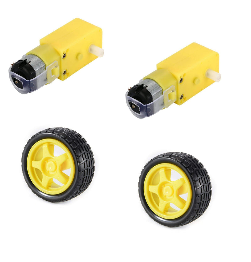 2 x Duel Shaft BO Motor With Wheel, Black and Yellow, 2 Sets (Combo) - Robotbanao.com