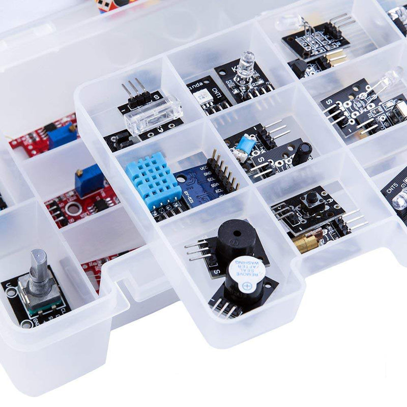 37 in 1 Ultimate Sensor Modules Kit for Arduino Uno R3, Mega 2560, Raspberry Pi and All Microcontrollers, White - Robotbanao.com