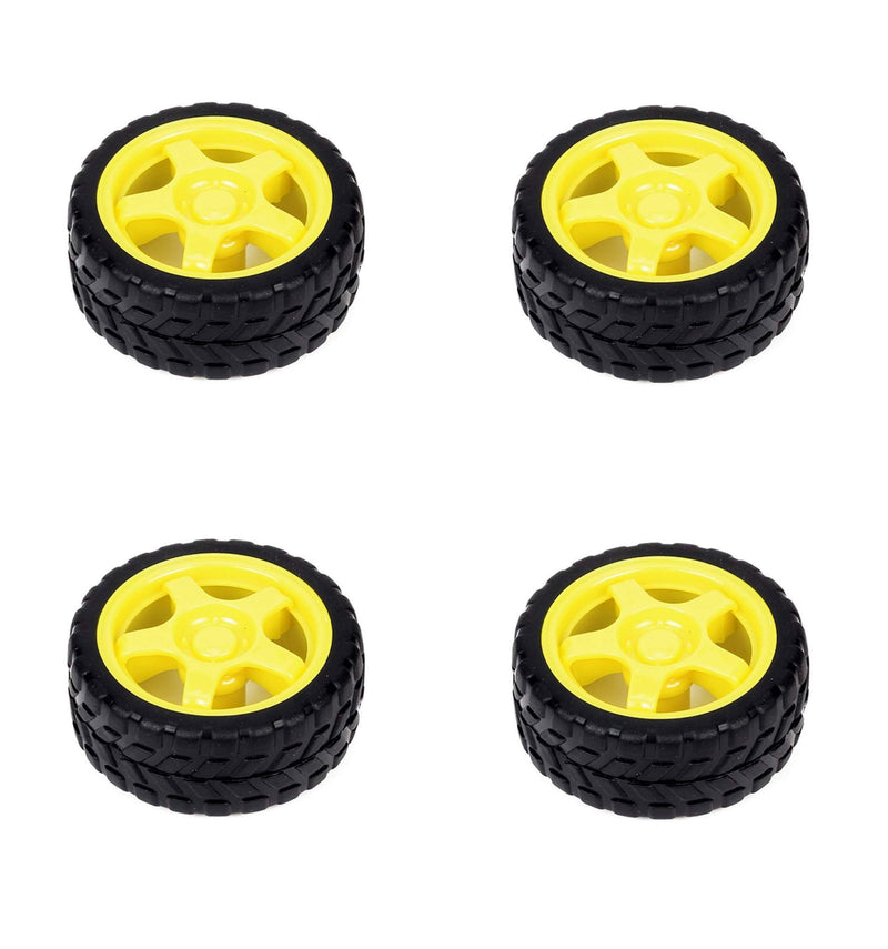4 Pcs x Wheel for BO Motor - 65mm Rubber Wheels, Yellow (BO Wheels) - Robotbanao.com