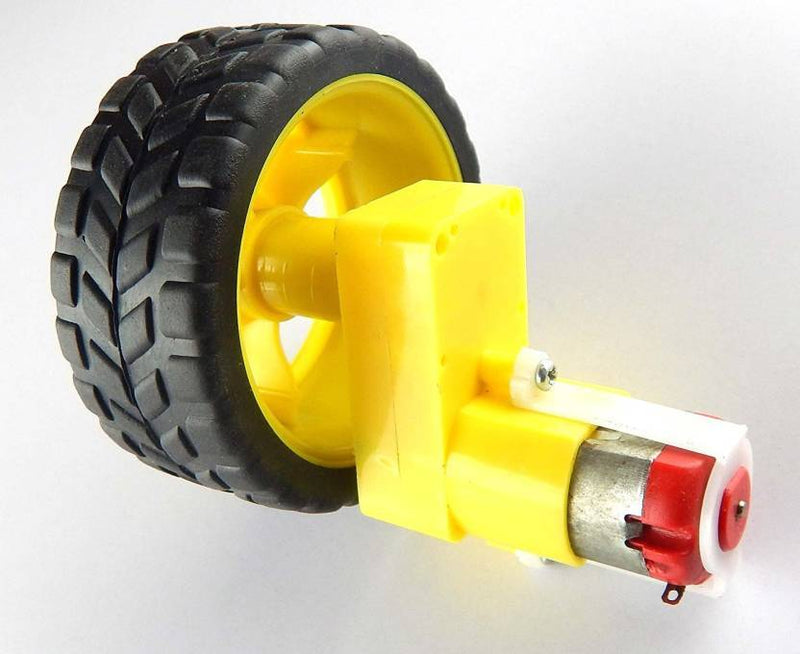 4 x Duel Shaft BO Motor With Wheel, Black and Yellow, 4 Sets (Combo) - Robotbanao.com