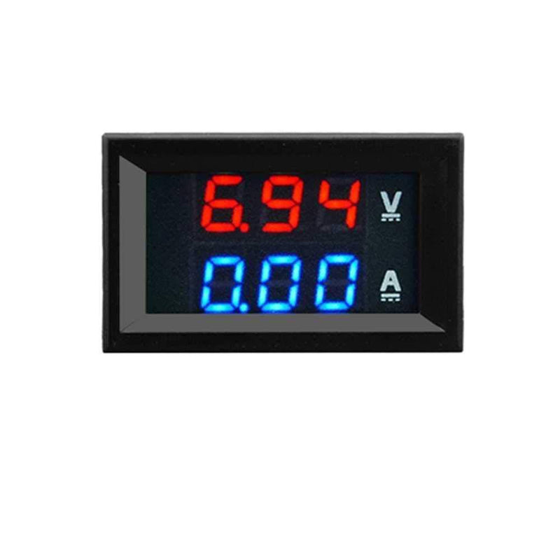 Digital Voltmeter Ammeter DC 0-100V 10A Dual Red-Blue LED Monitor Panel, Black - Robotbanao.com