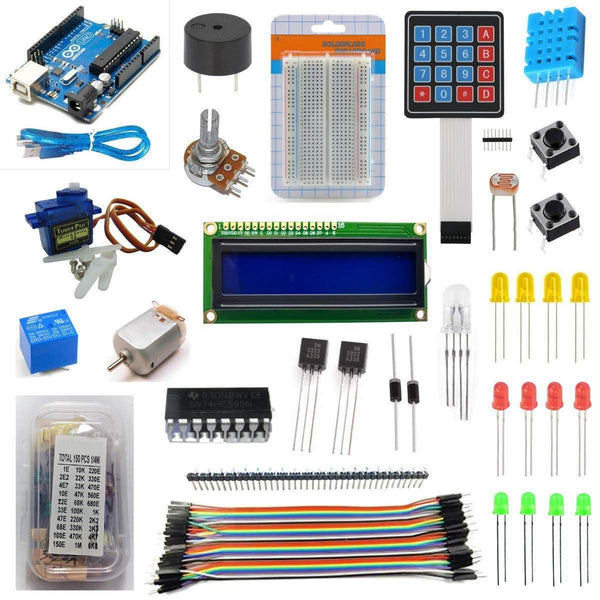 Project Basic Starter Kit compatible with Arduino IDE for Science Project - Combo Set-Robotbanao.com-basic starter kit,breadboard,for science projects,Learning and Robotics Kits,Motors,project basic starter kit,resistors,robotics accessories,sg90,uno r3 board with usb