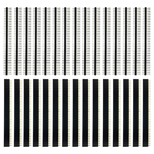 40 Pin 2.54mm Male and Female Pin Headers/Berg Strips for Arduino (Pack of 15 Each)