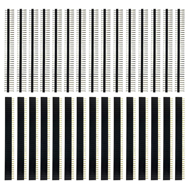 40 Pin 2.54mm Male and Female Pin Headers/Berg Strips for Arduino (Pack of 15 Each)