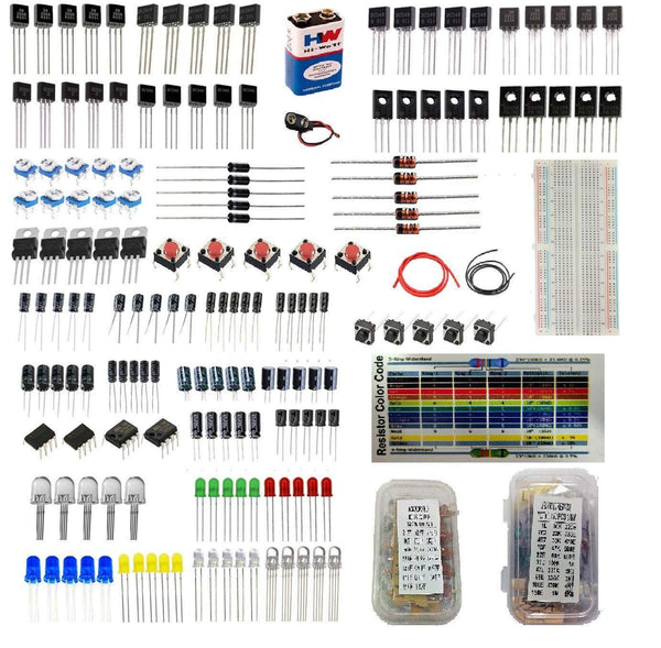 Power Component Kit for Project | Electronic Components - Resistors, Capacitors, Transistors, LED, Diodes, Breadboard, Wire Switch-Robotbanao.com-Basic Components,battery,breadboard,breadboard kit,Breadboards and PCBs,Capacitors,hi watt battery,ic,led,LED Kits,LEDs,power component kit,resistors,rgb led