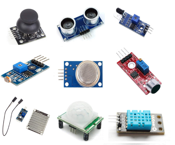 9 In 1 Mini Sensor Kit Pir, Ultrasonic Sensor, IR Sensor, LDR, Rain Sensor, Sound Sensor, Mq-2 Gas Sensor, DHT 11 and Joystick Module - Robotbanao.com