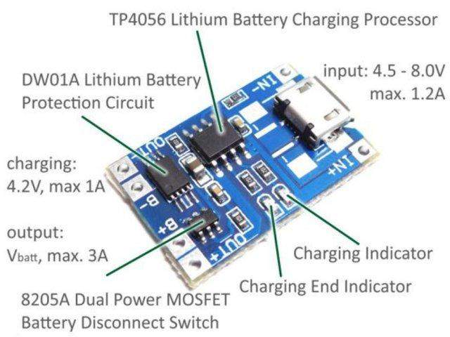 TP4056 Battery Charging Module Li-Ion Board (WITH PROTECTION) (5V / 1A) - Micro USB-Robotbanao.com-
