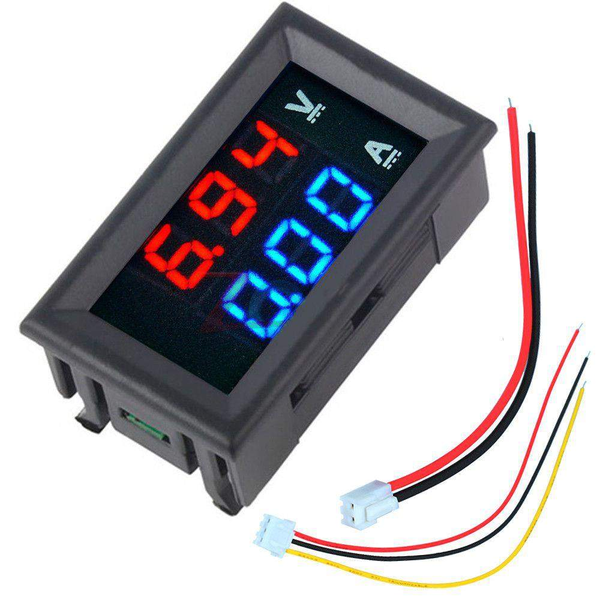 Digital Voltmeter Ammeter DC 0-100V 10A Dual Red-Blue LED Monitor Panel, Black - Robotbanao.com