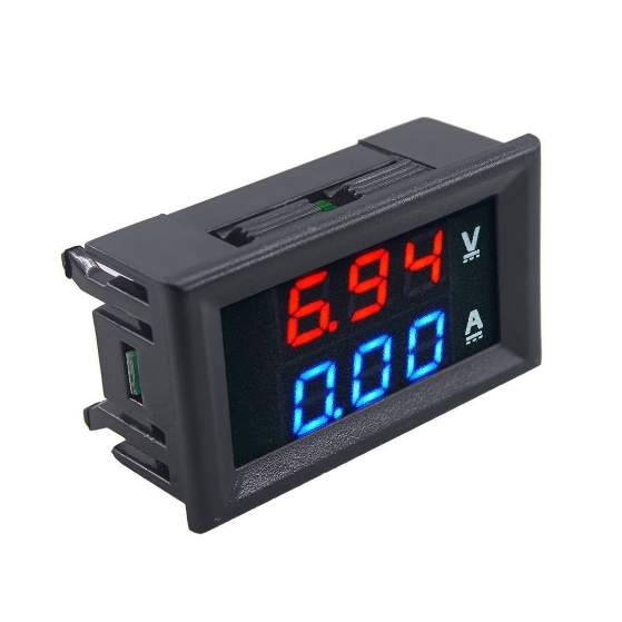 Digital Voltmeter Ammeter DC 0-100V 10A Dual Red-Blue LED Monitor Panel, Black - Robotbanao.com