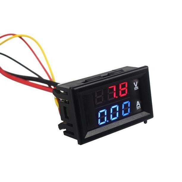 Digital Voltmeter Ammeter DC 0-100V 10A Dual Red-Blue LED Monitor Panel, Black - Robotbanao.com