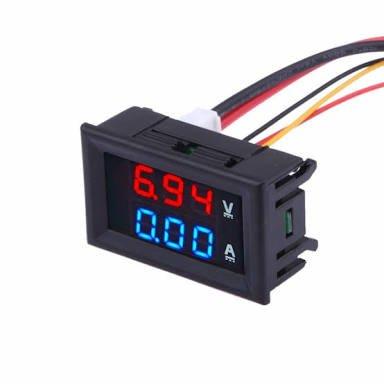 Digital Voltmeter Ammeter DC 0-100V 10A Dual Red-Blue LED Monitor Panel, Black - Robotbanao.com