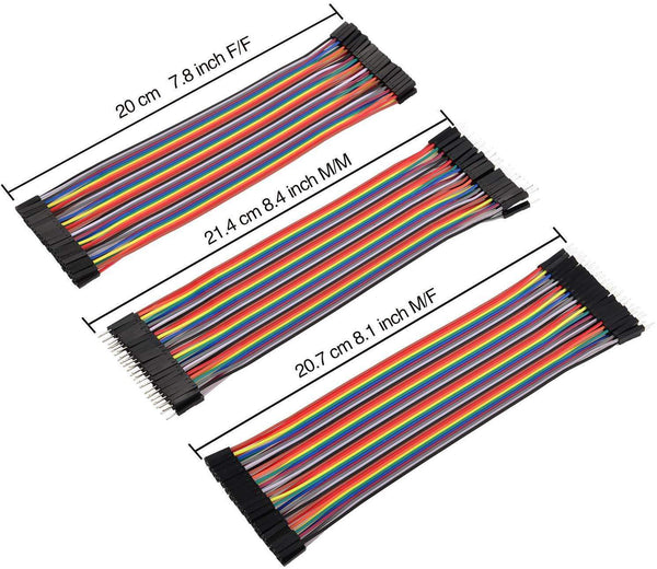 Jumper Wires Male To Male ( M-M ), Male To Female ( M-F ), Female to Female ( F-F ), 20cm, 120 Pieces - Robotbanao.com