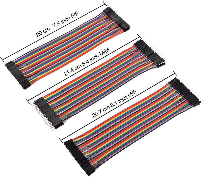 Jumper Wires Male To Male ( M-M ), Male To Female ( M-F ), Female to Female ( F-F ), 20cm, 120 Pieces - Robotbanao.com
